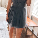 Windsor  gray floral lace bodice tulle mini formal dress Photo 0