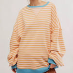 Free People New Classic Striped Oversized Crewneck Large latte combo Photo 0