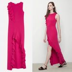 Maje • Romana Stretch-Crepe Maxi Dress gown fuchsia pink ruffle asymmetrical Photo 3