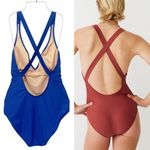 J.Crew Cross Back One Piece Swimsuit Royal Blue Size 8 V-Neck Plunge Low Back Photo 4