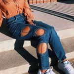 Nature Denim Cut out chain Boyfriend Jeans Photo 0