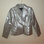 Like New Vintage Y2K RARE NY & Co Silver metallic leather Jacket blazer Size 6 Photo 0