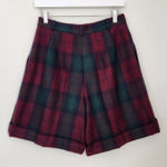 American Vintage Vintage 70s Tribal High Waisted Wool Red Green Plaid Mom Shorts Preppy 2 Photo 0