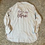 Rock & Republic Rock Republic Womens XS Shirt Embroidered Live Let Love Gray Long Sleeve Photo 8
