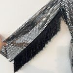 Opulence England Silver Fringe Metallic Formal Dress Size Small S 4 Photo 7
