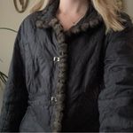 CAbi Black Quilted Puffer Jacket with Brown Faux Fur Trim Photo 7