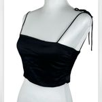 ZARA Black Satin Smocked Back Bandeau Crop Top Size Small Photo 1