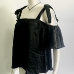 Satin Bow Shoulder Tie Off Shoulder Top Black Size M Photo 0