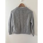 J.Crew  Cable Knit Mock Neck Sweater Light Gray Cotton Nylon Merino Wool Size M Photo 3