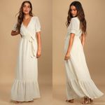 Lulus Lulu’s Falling Into You Cream Swiss Dot Tiered Maxi Dress Photo 1