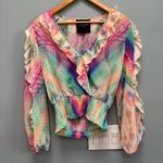 Le Superbe Good Vibrations Print Ruffle Blouse M Size M Photo 6
