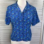 Liz Baker  Vintage Short Sleeve Button Down Shirt Blue Black Green-6P Photo 0
