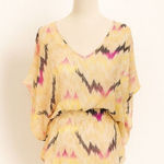 Parker  100% Silk Abstract Kimono Sleeve Blouse Elastic Waist Size XS Photo 0