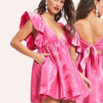 MABLE Babydoll Mini Dress Pink Ruffle Sleeve Bow Sz S Photo 0