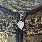 Vintage Green Yellow Striped Leaf Embroidered Knit Zip Up Cardigan Sweater XL Blue Photo 10