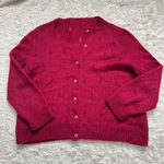 Handmade Gorgeous Knit Berry Red Wool Cardigan Pointelle Fits like Medium Photo 7