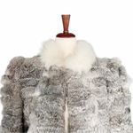 Vintage 80s Rabbit Fur Fox Tail Short Jacket Coat Made in Hong Kong Size Medium Gray Photo 4
