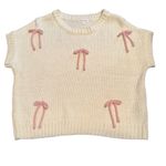 Blu Pepper M Short Sleeve Bow Sweater Cream Pink Coquette Slouchy Soft Girl NWT Photo 1