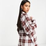 ASOS DESIGN long sleeve boyfriend shirt in dark red and white check Photo 1