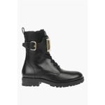 Moschino  Love Leather Combat Boots with Side Zip and Golden Detail Photo 2