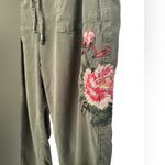Anthropologie Postmark | Jarvis Olive Floral Embroidered Pants Photo 1