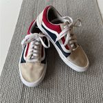 Vans Van’s Old Skool Retro Block Red Navy Blue Beige Sneakers Men’s 5.5 Women’s 7.0 Photo 4