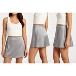 Abercrombie & Fitch  Silver Gray Grey Satin Zip Up Mini Skirt Skort Shorts Size S Photo 1