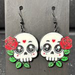 Cute Skull & Rose Dangle Earrings – Spooky Cute Statement Jewelry Black Photo 0