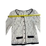 Issi  Cream Lace Cardigan Black Trim Button‎ Down Long Sleeve Elegant Photo 7
