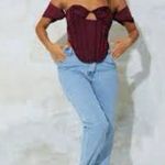 Pretty Little Thing  Plum Premium Constructed Satin Bardot Corset Top NWT size 4 Photo 1