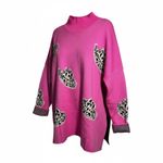 Entro Hot Pink Sweater with Animal Print Cowboy Hat Design NWT Cozy Western Wear Photo 6