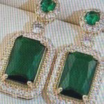 Faux Emerald Necklace Pendant & Earring Set Pierced Ears Gold Photo 5