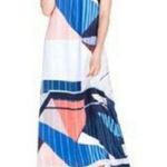 Ecru  Silk Maxi Dress Red & Blue Print With Shapes and Patterns | S Photo 0