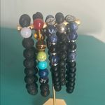 5 Piece Set Vibrant Crystal Lava Bead Charm Stretch Bracelets Collection Black Photo 0