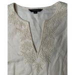 Lands' End Shirt Womens Ivory Linen Lagenlook Coastal Beaded Swim Cover Tunic M Photo 6