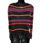 Mac & Jac Black/Multi‎ Striped Sweater Round Neck Long Sleeve Size XL Open Knit Black Photo 3