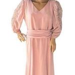 Vintage Bernadette designs pink ruched gown sheer puffy beaded sleeves size Med Photo 0