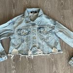Blue B Collection Denim Jacket Teens Size Small Cropped Blue Distressed Photo 8