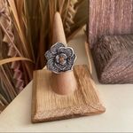 TK316 Stainless Steel Topaz Rhinestone Flower Ring Size 6 Silver Photo 2