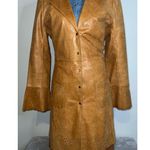 wilson's leather  Duster Caramel Tan Trench Eyelet 70s Pearl Snaps Coat Photo 2