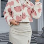 Pink Heart Crop Teddy Coat Size L Photo 3