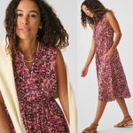 Faherty NEW Isha Midi Dress Rose Desert Bloom Floral Extra Small Linen Blend Photo 2