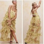 For Love & Lemons Vikki Maxi Dress Large Tiered Floral Ruffles Lace Sheer Yellow Photo 4