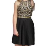 Beaded Stretch Satin Prom Homecoming Party Dress by Madeline Gardner Black SZ1 Photo 1
