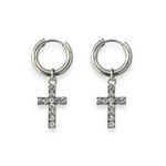 CZ Cross Dangle Drop Earrings for Men Women Streetwear Hip Hop Unisex Style Silver Photo 0