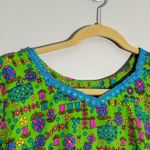 Vintage Handmade Bright Green Long Sleeve Floral Print Dress Size L Photo 2