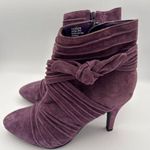 Bijou New York Womens 7.5 Purple Suede Leather Upper Ankle Boots With Ruched Det Photo 0