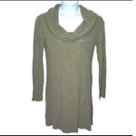 Joan Vass Olive Green Cowl Neck Off-Shoulder Sweater Dress M Midi Shift Photo 2