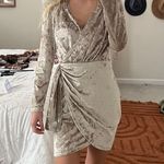Long Sleeve Velvet Wrap Dress Tan Photo 0