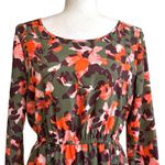 J. Crew Factory Green Orange Floral Long Sleeve Tulip Hem Lined Dress Size 6 Photo 2